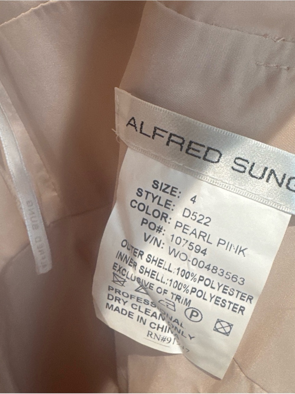 ALFRED SUNG Pearl Pink Satin Dress